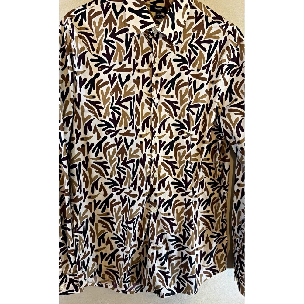 NWT Express 1MX Slim Shirt Mens Medium Slim Fit Abstract Long Sleeve Button Up